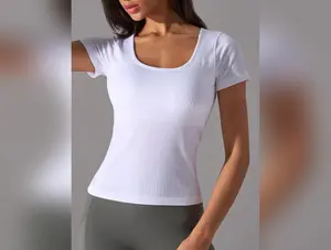Square Neck Active T-Shirt with Detachable Chest Pads