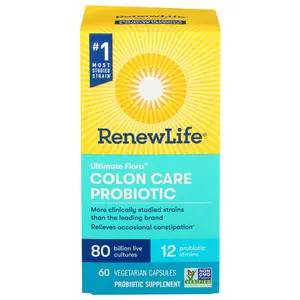 Renew Life Adult Colon Care Probiotic Supplement, Gluten, Dairy & Soy Free, 80 Billion CFU Per Capsule, 60 Capsules (Package May Vary)