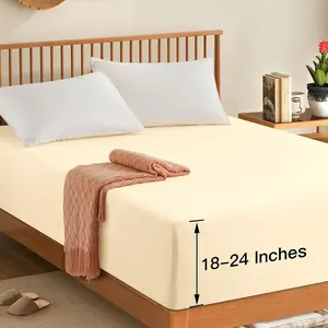 Extra Deep Pocket Fitted Sheet Only - 1800 Thread Count Hotel Deep Fitted Sheet Up to 24 Inches Mattress, Light Beige Bottom Sheet 18-24 Inch Microfiber Deep  Mattress Sheets