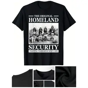 Native American Indian Heritage Original Homeland Security Crew Neck T-Shirt, 220g Black Unisex Casual Wear Basic Shirt, Men's Short Sleeve Male Sport Tee (Sports & Outdoor Top)