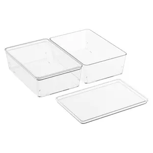 Bathroom Stackable Storage Bins with Lids: Plastic Organizer Box For Toilet Clear Containers for Cabinet Bathtub Toilet Shelf Cosmetics Personal Care Organziation 2Pack