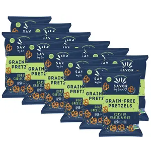 Mini Bag Roasted Garlic & Herb Grain Free Pretzels - Savor by Suzie 12-Pack, Gluten Free, Vegan, Non GMO, Plant Based, Crunchy Savory Snack