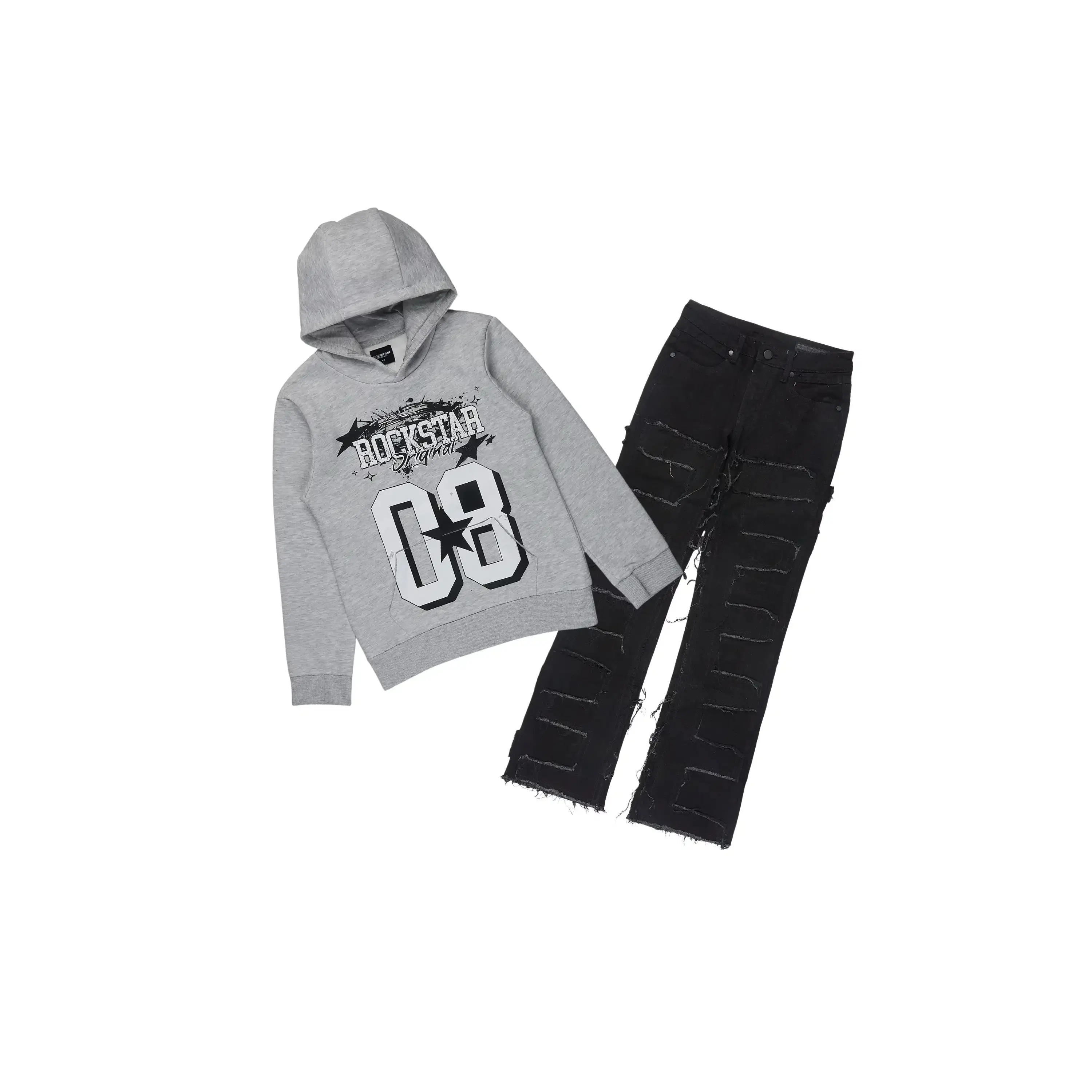Boys All Star Grey Hoodie/Stacked Jean Set