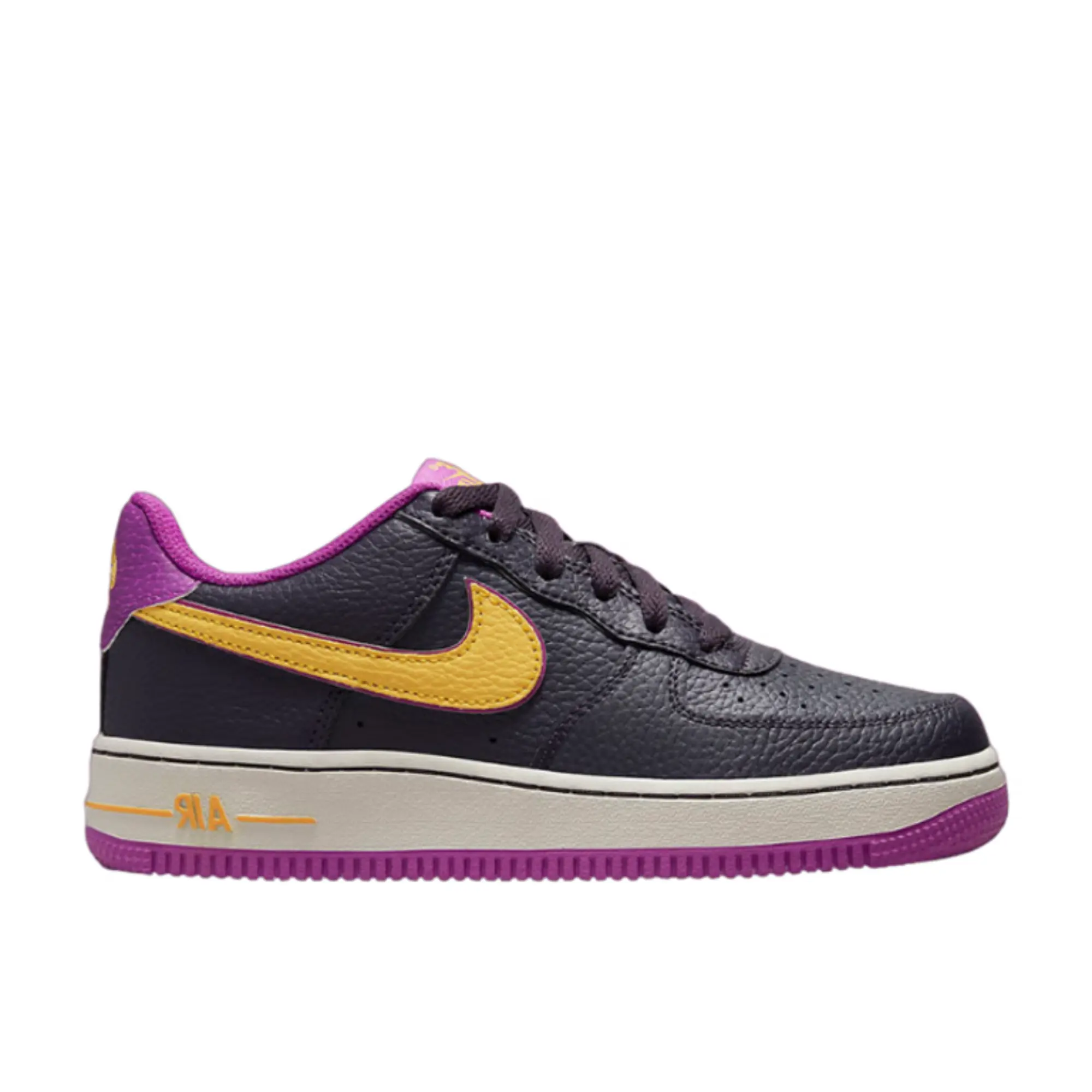 Nike Air Force 1 Low Lakers (GS) Kids' Sneakers, Youth Casual Shoes, Classic Low-Top Basketball-Inspired Style, Lakers Purple and Gold Colorway, Cushioned Comfort, Durable Rubber Outsole, Lace-Up Athletic Footwear for School, Everyday Wear and Casual