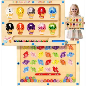 P-JP08  2 in 1 Double Side Magnetic Color and Number Maze, Montessori Magnetic Alphabet Maze Board Toys 3-5 Years Old, Wood Magnet Puzzle Learning Counting Matching Toys for 3 4 5 Todders Kids Girls Boys