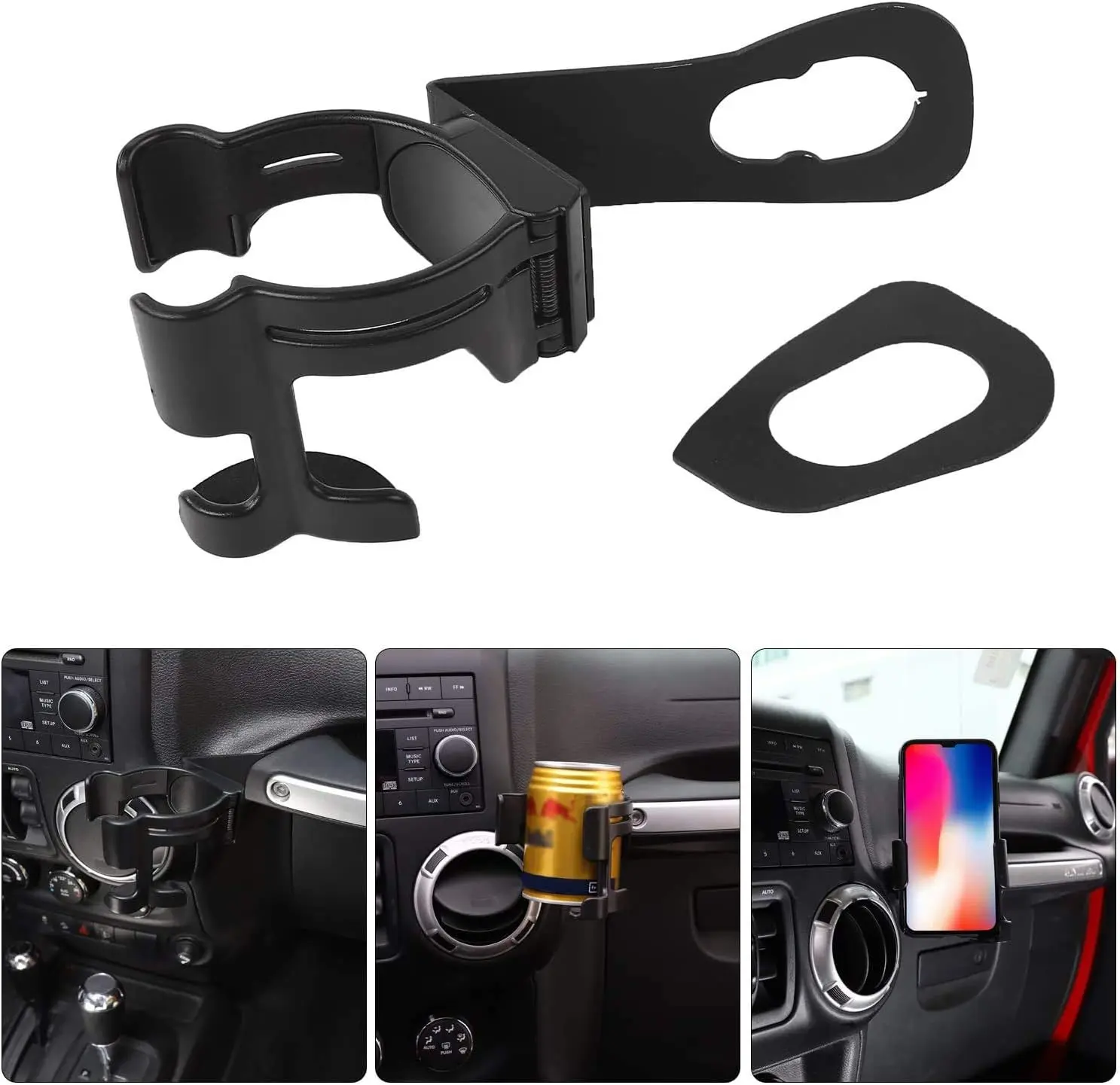 Hooke Road Bolt-On Multi-Function Organizer Bracket - ABS+Alloy Dashboard Mount, 1 x Set Standard Fit for 2011-2018 Jeep Wrangler JK (2-Door & 4-Door), Bump-Proof Off-Road Car Interior Accessory with Drink Holders, Phone & Walkie-Talkie Holders