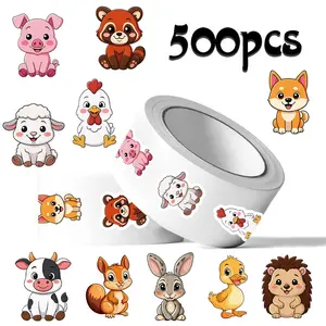 500 Stickers/roll Cute Animal Roll Stickers Series Funny Stickers Sealing Stickers Cup Laptop Travel Box Notebook DIY Decorative Stickers Birthday Gift