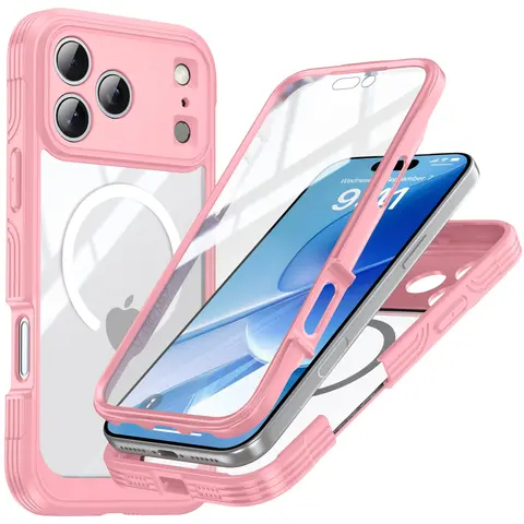 StarTU 360 Degree Rugged Cellphone Case for iPhone 17 Pro Max-16-15, MagSafe Compatible with MagSafe, Military Shockproof Cover with Built-in Screen Protector, Camera Lens Protection, Transparent Base Bumper