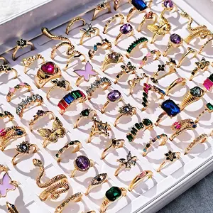 20Pcs/Lot Colorful Crystal Zircon Rings, Rhinestone Butterfly Snake Finger Ring-A6561