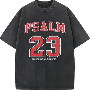 Psalm 23 Christian Washed T-Shirt - Black with Red Lettering and "The Lord Is My Shepherd" Slogan