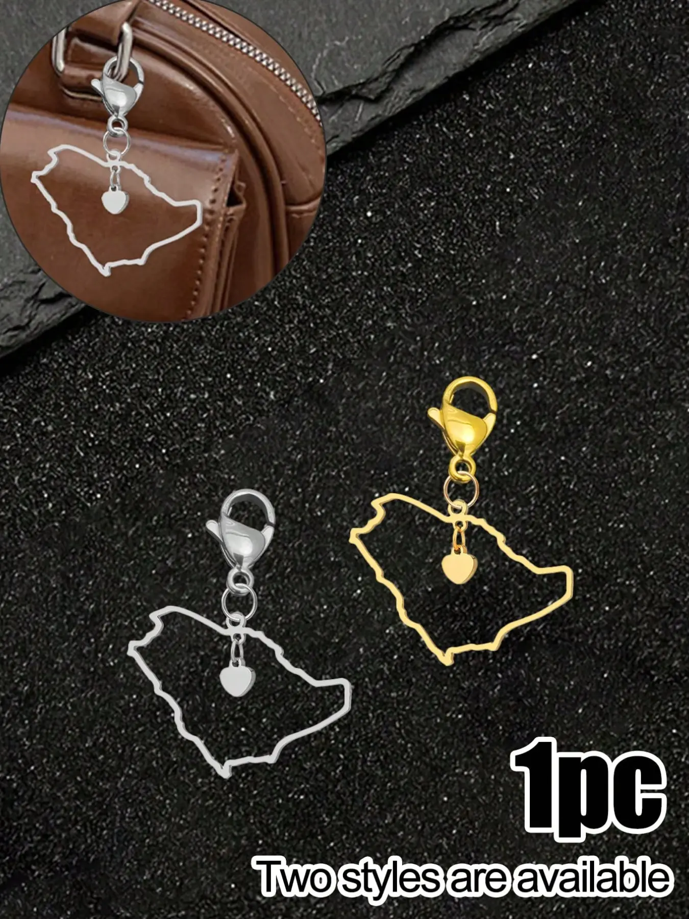 2 styles (gold/silver) Saudi Arabia map-shaped bag charms, fashionable bag pendants and keychain accessories, suitable for handbags, wallets, backpacks, and car keys