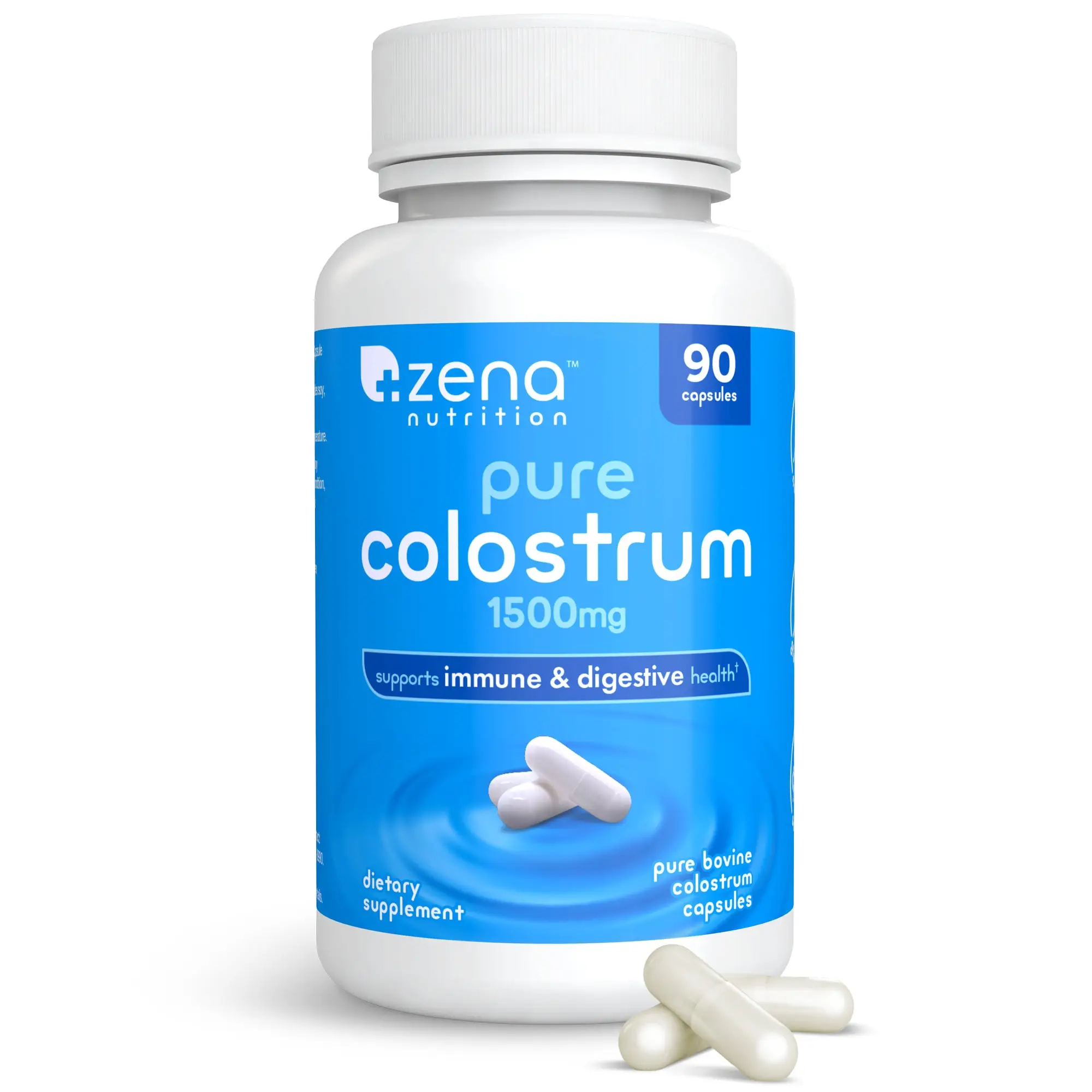 Zena Nutrition Pure Colostrum Capsules – 1500mg | Grass-Fed Bovine Colostrum | Immune & Digestive Support | Gut Health Supplement | 90 Capsules – 30 Day Supply | Non-GMO, Gluten-Free, Fat-Free
