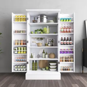47 in Modern Rectangular Farmhouse Kitchen Pantry Cabinet - Home Organizer Cupboard with Adjustable Shelves, Barn Doors, Drawer, Weighted Base, Easy Assembly for Kitchen, Dining Room