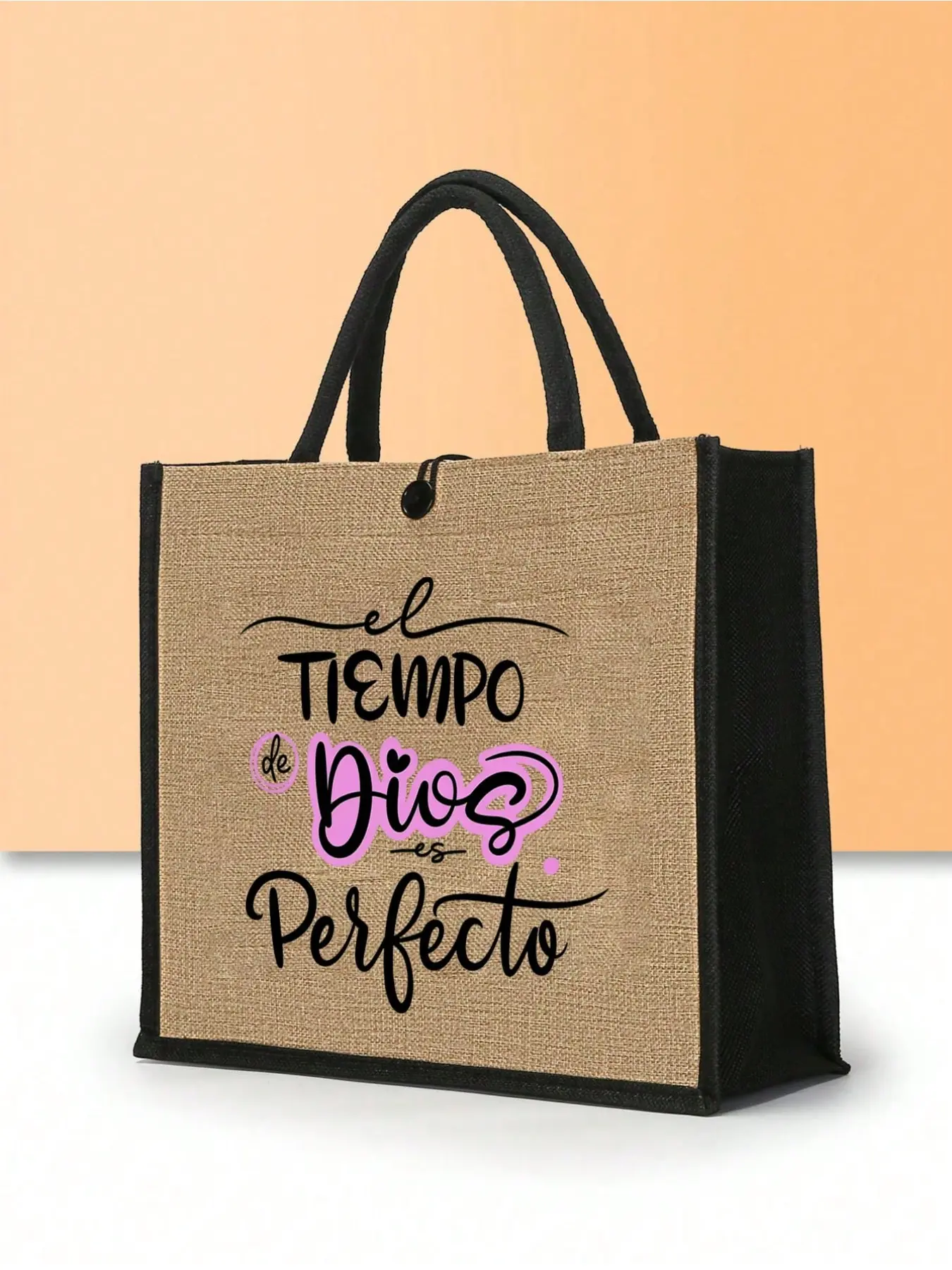 Christian faith linen canvas bag set, Spanish 'God's timing is perfect' printed single-shoulder tote bag, casual large-capacity tote bag, religious inspirational scripture shopping bag