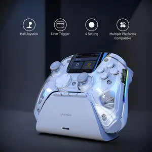 Interactive Screen Wireless Game Controller for PC/Switch/iOS/Android/Steam Deck, Hall Effect Stick and Triggers, RGB Lighting, Remappable Buttons, 1800mAh with Charging Dock - V2/White (Non-Drifting). Note: Not Compatible with Xbox, PS5