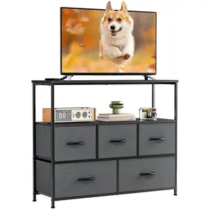 Dresser TV Stand, Entertainment Center with 5 Fabric Drawers, Media Console Table for TV with Open Storage Shelf Dresser