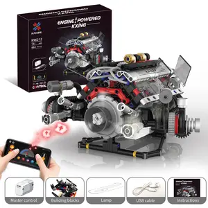 V8 Engine Building Kit Simulation Mechanical Blocks with Motor Programmable Remote Control Light Effects for Ages 14+, Unisex Model Toy