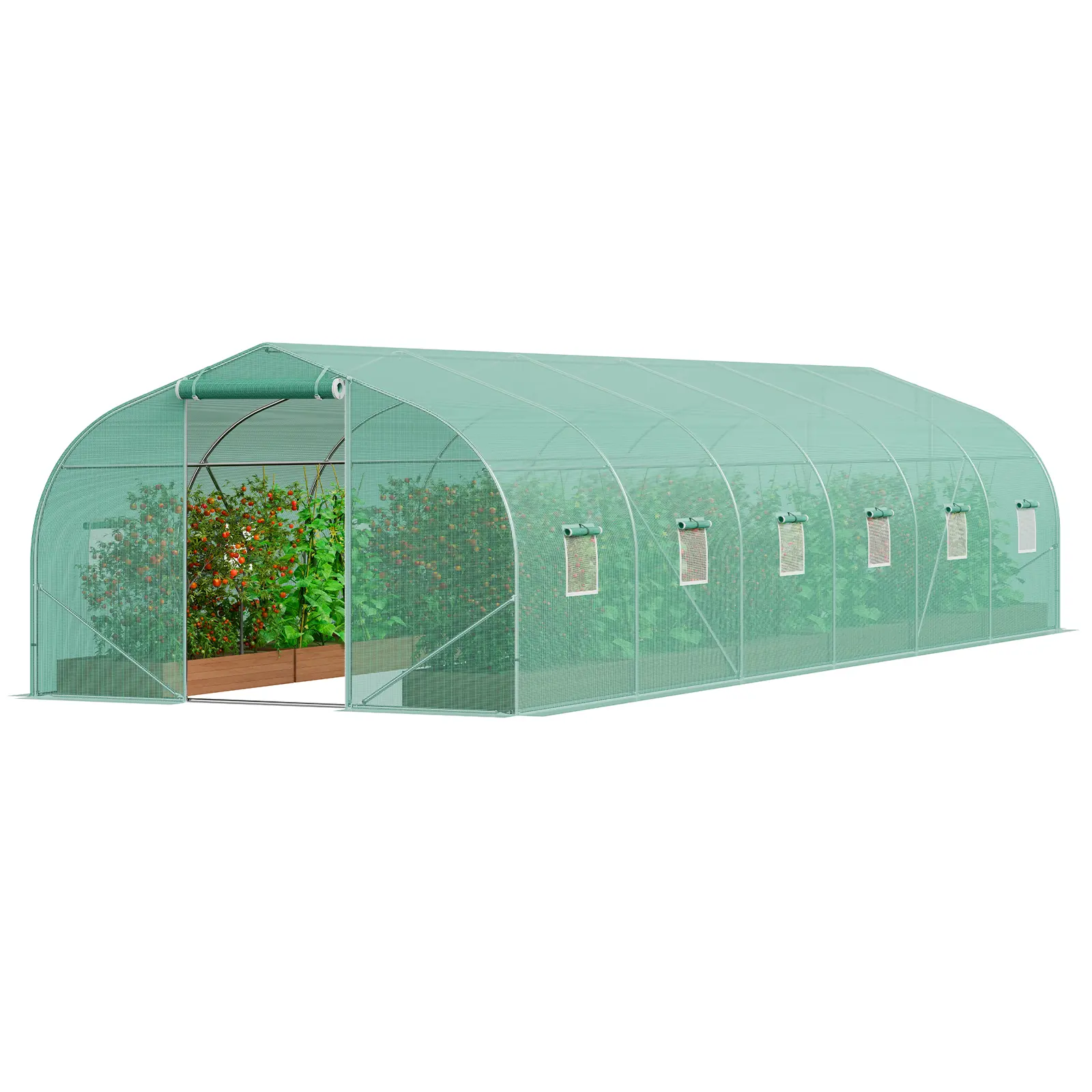 VEVOR Large Size Walk-in Plastic Tunnel Greenhouse, 29.5x9.8x6.6 ft Galvanized Steel Frame Hoop House, Green PE Cover, Roll-up Zipper Door, 12-Window Efficient Ventilation Design for Natural Light & Plant Growth, Outdoor Commercial/Home Gardening, Roll-Up