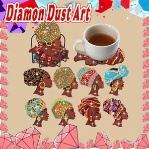 8-piece irregularly shaped human figure women pattern artificial diamond painted coasters DIY crystal diamond painted wooden table art coasters with stand, suitable for adult office coffee MATS, family coasters, handicrafts, supplies and gifts