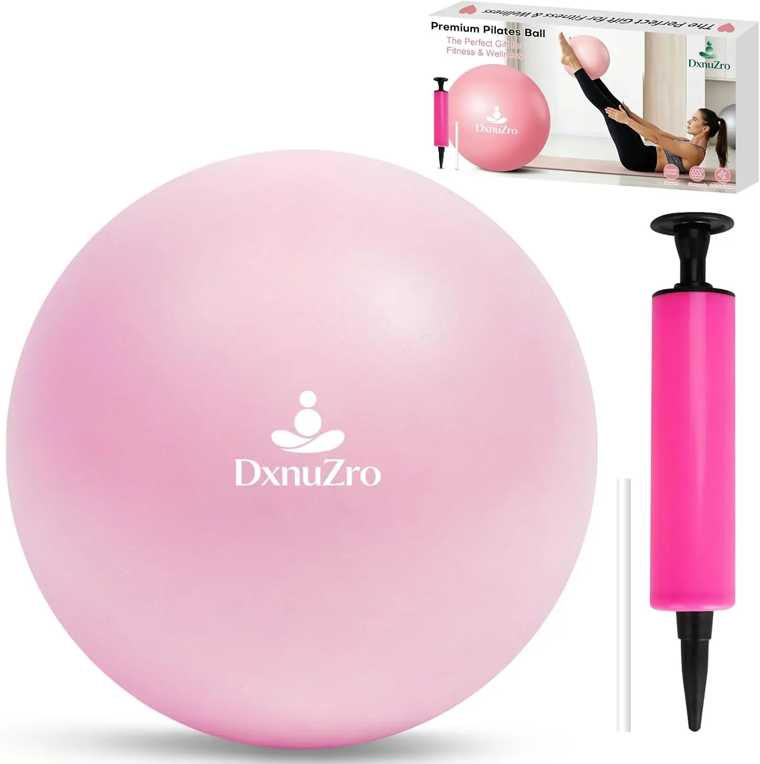 9 Inch Pink Pilates Ball with Air Pump for Core Workout Balance Training Home Gym Office Physical Therapy Anti-Burst PVC Exercise Stability Yoga Ball