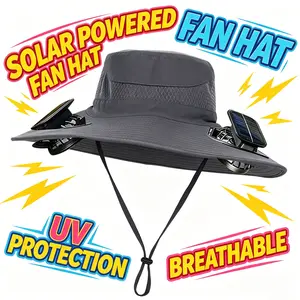 DX sport Solar fan hat Mens Wide Brim Solar Fan Hat Outdoor 50+Upf Protection Sun Hats With 2 Solar Fan Hiking Fishing Solar Powered Visor Cap Dropping