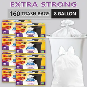 Box Of 160 Bags 8 Gallon Expandable White Plastic Disposable Garbage Bags-Super Strong,Leak-Resistant, Odor-Proof For Bedroom, Kitchen, Living Room, Outdoor, And Toilet Use -Convenient And Sanitary Waste Solution