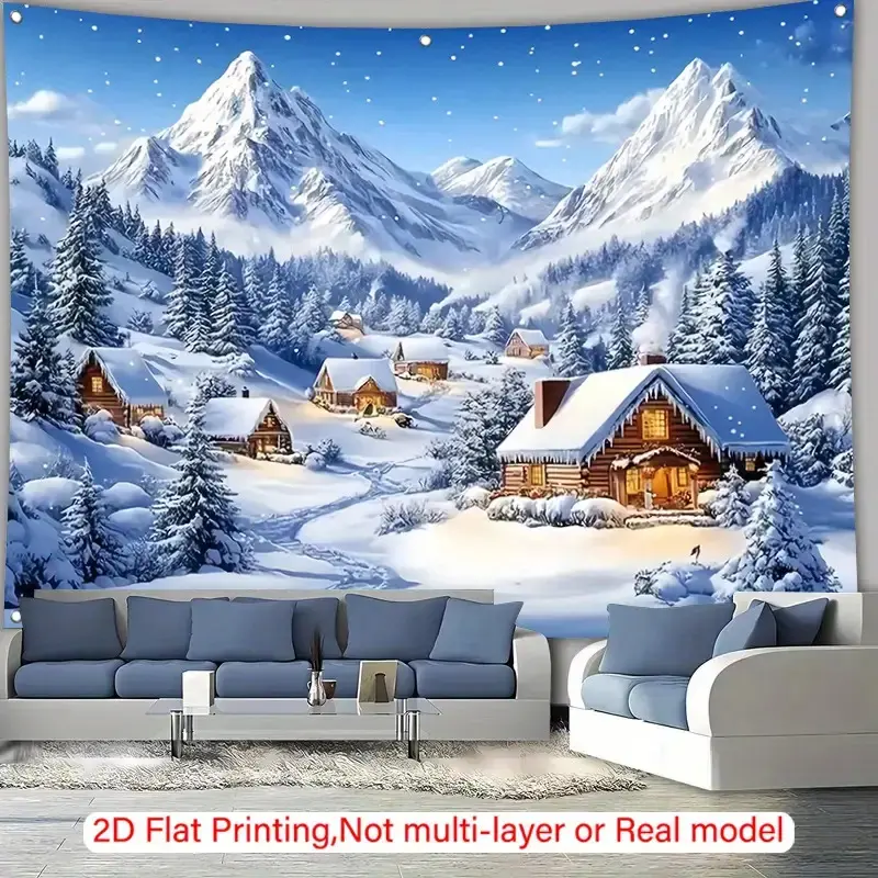 1pc Polyester Winter Wonderland Tapestry - Snowy Mountain & Cabin Scene Wall Hanging, Home Decor for Living Room or Bedroom, Ideal Gift for Friends & Family, Holiday Decor (Thanksgiving, Christmas)