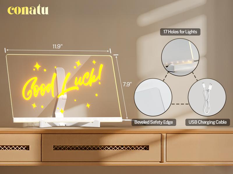 Conatu 儿童亚克力画板,亚克力干擦发光板,带支架、马克笔、湿巾、喷雾瓶和描图纸,可擦写重复使用,适合儿童学习,是生日、万圣节、圣诞节的理想礼物,也可作装饰霓虹灯。 Conatu 儿童亚克力画板,亚克力干擦发光板,带支架、马克笔、湿巾、喷雾瓶和描图纸,可擦写重复使用,适合儿童学习,是生日、万圣节、圣诞节的理想礼物,也可作装饰霓虹灯。