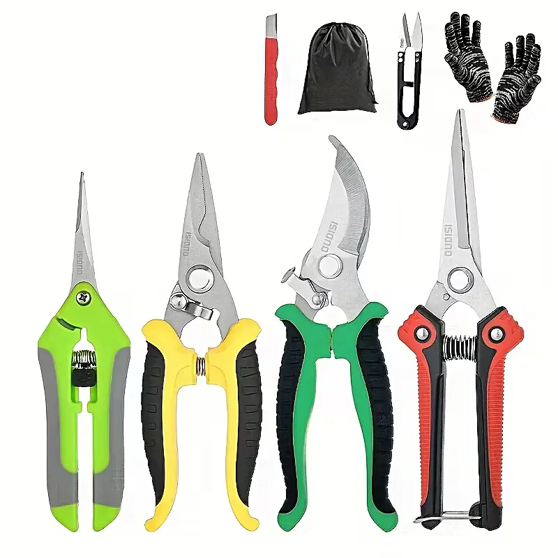 OUDISI 4-Piece Heavy Duty Garden Pruning Shears Set, Stainless Steel Blades, Ergonomic Non-Slip Handles (Suitable for Both Hands), Multi-functional Pruning Shears/Harvesting Shears/Pruning Pliers, for Lawn Mowing/Tree Care/Fruit Harvesting