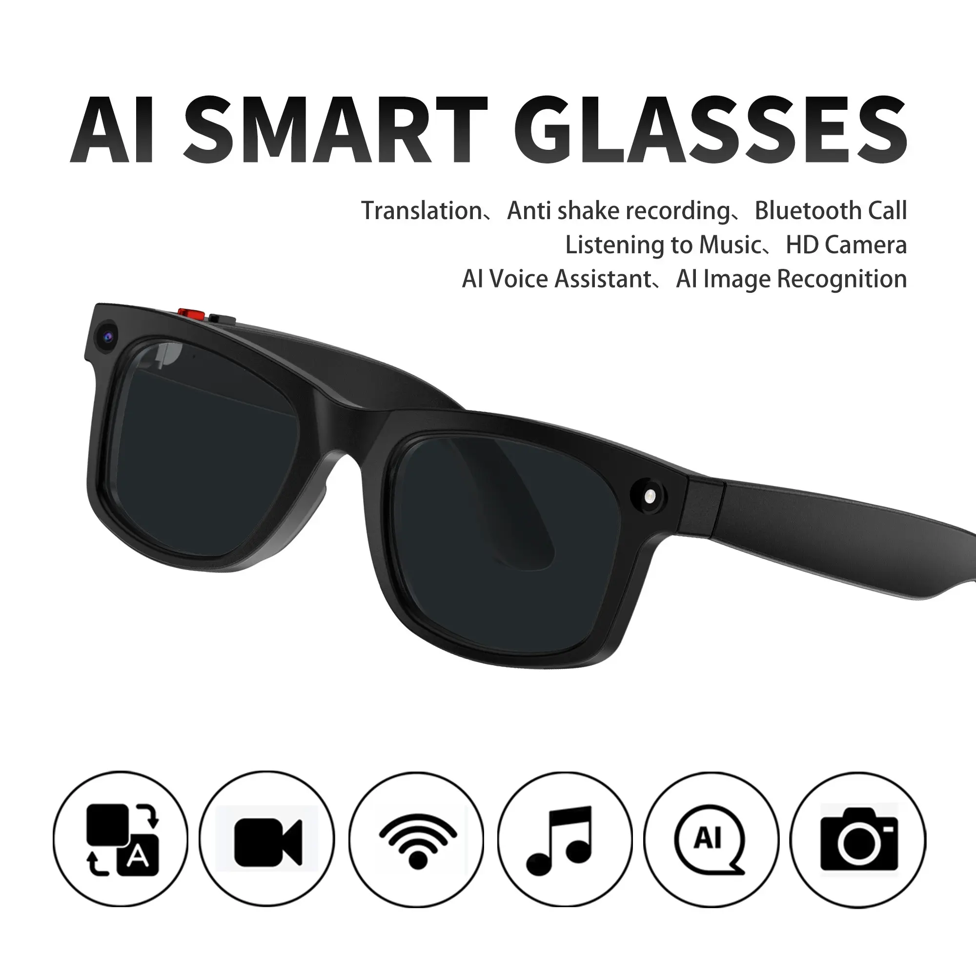 Fashion Multifunctional Smart Glasses with Stabilized HD Camera, 270mah Long Battery Life, Wireless Calling, Ai Translation, Voice Assistant, Multi-Functional