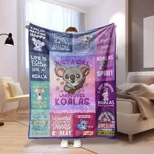Koala Pattern Blanket, Soft Comfortable Warm Throw, Air-conditioned Room Blanket, Warm Nap Blanket for Home Office Travel Camping