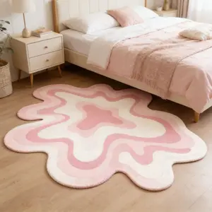 1pc Nordic Ins Style Sofa Area Plush Carpet Abstract Art Living Room Large Area Carpet Pink Gradient Bedroom Decoration Bedside Rug Brown Fluffy Soft Cloakroom Carpet Irregular Shape Home Entrance Non-slip Floor Mat Minimalist Fluffy Rug