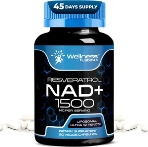 Liposomal NAD+ Supplement Capsules 1500mg with Resveratrol, High Strength Formula, 90 Count