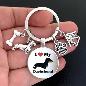 Sausage Dog Bone Dog House Time Gem Keychain Handmade Pet Dog Time Gem Keychain