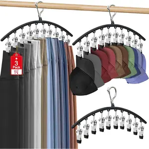 3 Pack Hat Hangers for Closet Display, Metal Hat Organizer for Baseball Caps with 30 Clips, Hats Rack Holder for Closet, Hats Storage for Baseball Caps Beanie Accessories Men Women, Black