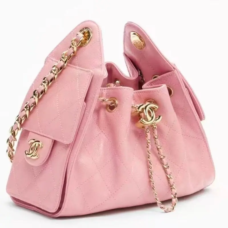 ‮ LENAHC  ‬Fashion Quilted Drawstring Bucket Bag with Chain Strap for Women