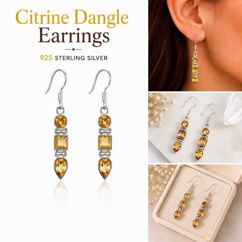 Citrine Multi Stone Earrings  | 925 Sterling Silver | Handmade Gemstone Dangle Earrings