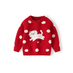 Cute Polka Dot Kitten Girl's Knitted Sweater Pullover Sweatshirt