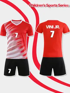 V-neck football suit for boys, custom name VINI JR., number 7, Sporty set, two-piece jersey set for matches and training, comfortable, breathable, quick-drying, suitable for court competitions, school team equipment, and a gift for festivals