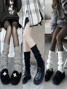 Women's Knitted Socks Set, Long Tube Calf Warmers for Fall & Winter, Trendy Stackable Socks, Elegant Style