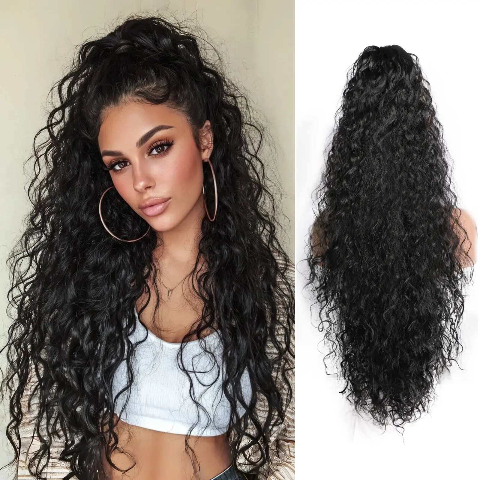 XIXISNOW 30 Inch Long Soft Wavy Curly Extension for Women, Natural Fluffy Fiber Synthetic Ponytail Hairpieces with Claw Clip & Drawstring for Daily Wear, Ponytail Hairstyles, Casual, Drawstring Ponytail sohochic