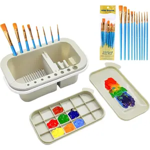Paint Brush Cleaner Paint Brush Holder and Organizers with Palette for Acrylic Watercolor with 10 PCS Brushes (Grey) - Home Improvement.
