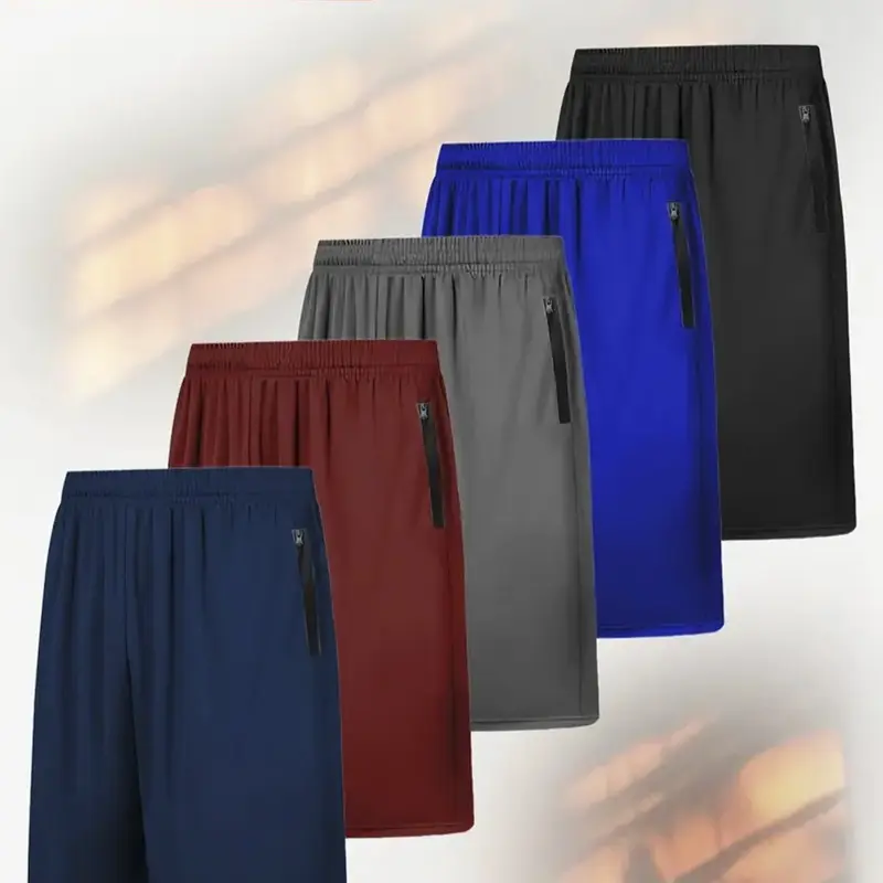 Men’s Active Athletic Twill Sports Shorts - Quick Dry, Solid Color, Slightly Elastic Waist with Drawstring, Zip Pockets, Above the Knee Athleisure Streetwear for Summer Gym Workouts & Outdoor Leisure