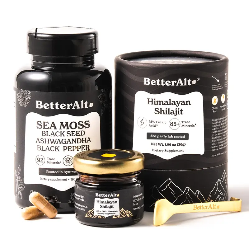 BetterAlt Ultimate Energy Duo | Lab-Tested | Himalayan Shilajit | 75 Servings | Irish Sea Moss | 60 Servings | Helps Improve Energy & Immunity