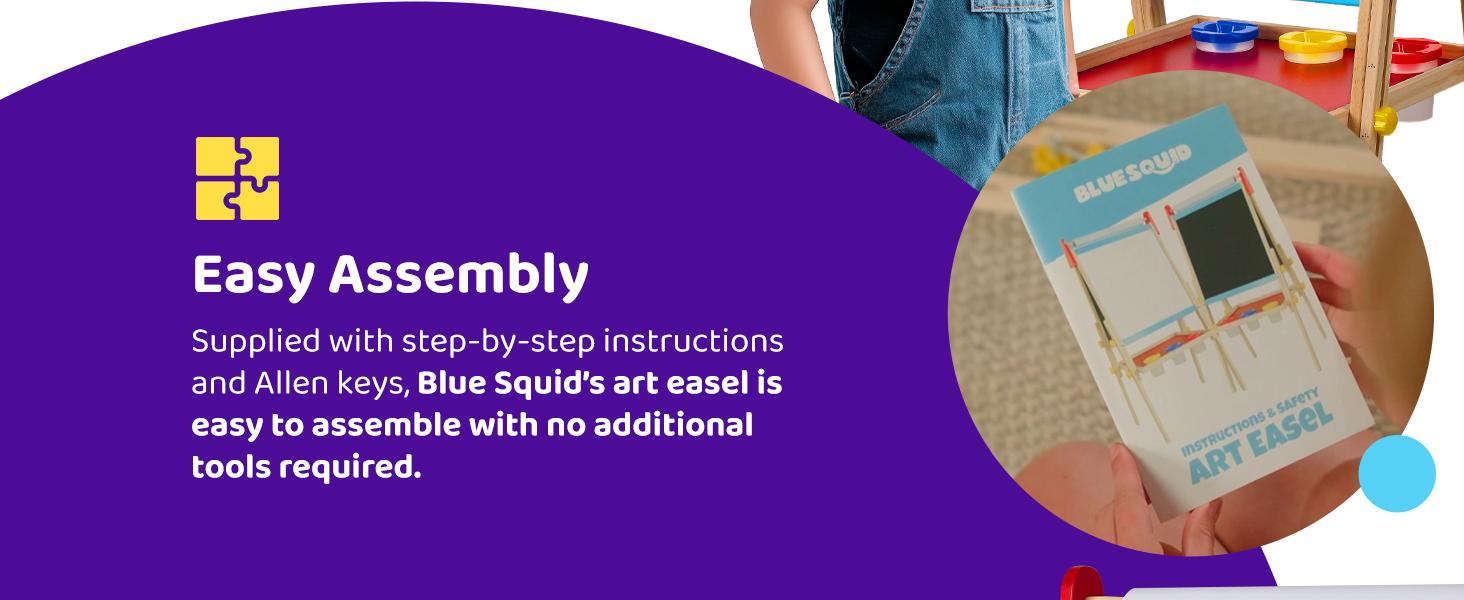 Blue Squid Art Easel for Kids with Paper Roll x 3, Includes 100+ Accessories, Double Sided Adjustable Wooden Painting Easel with Magnetic Chalk Board, White Board for Toddlers Ages 3,4,5,6,7,8,9,10,12