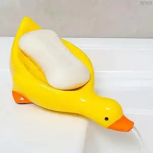 Cute Duck Shaped Soap Dish, Self-Draining Cartoon Soap Holder, Non-Slip Easy Clean Drain Tray, Practical Bathroom Shower Counter Organizer, Lovely Home Decor & Daily Bathroom Accessories