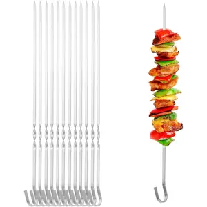 12Pcs Premium Kabob Skewers, Stainless Steel Metal Skewers for Grilling, Ideal for Meat Chicken Vegetable