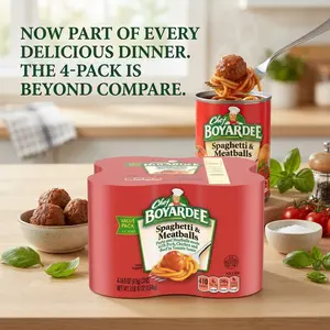 Spaghetti and Meatballs Pasta Meal in Tomato Sauce Ready to Eat Canned Pasta Microwaveable Pantry Food 14.5oz Cans Pack of 4