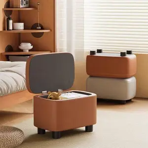 Storage leather ottoman, home hallway padded footstool, sturdy and non-slip, suitable for changing shoes, living room footstool, bedroom end-of-bed seat, and balcony relaxation, Footstool With Storage