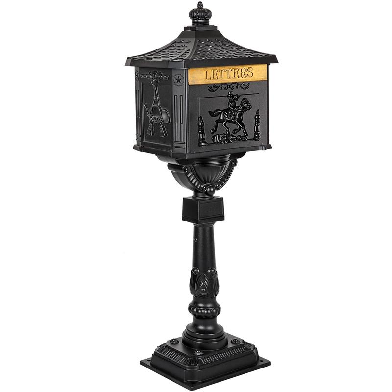 Polar Aurora Mailbox Outside Freestanding Cast Aluminum Mail Box Postal Box Security Heavy Duty with Elegant Design and Secure Lock Feature